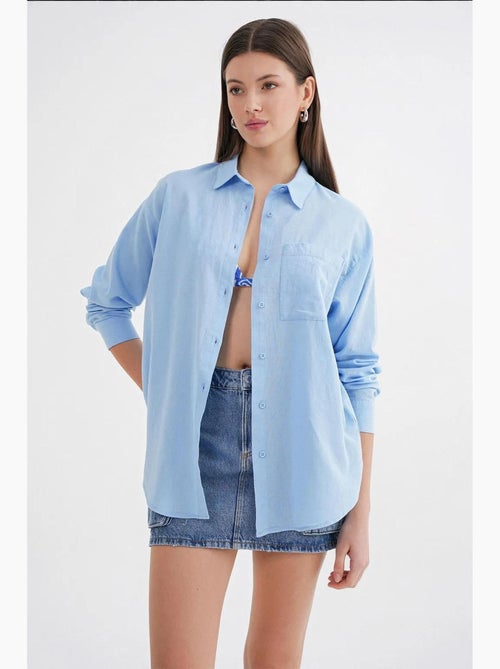 Chemise boutonnée surdimensionnée en lin mélangé avec poche mixray - Kiabi Chemise boutonnée surdimensionnée en lin mélangé avec poche mixray - Kiabi