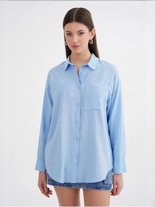 Chemise boutonnée surdimensionnée en lin mélangé avec poche mixray - Kiabi Chemise boutonnée surdimensionnée en lin mélangé avec poche mixray - Kiabi
