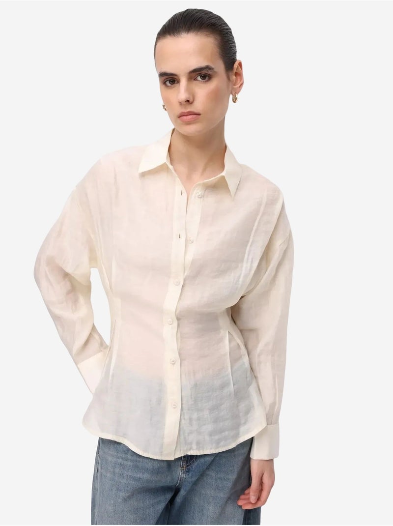 Chemise boutonnée texturée ajustée mixray Beige - Kiabi