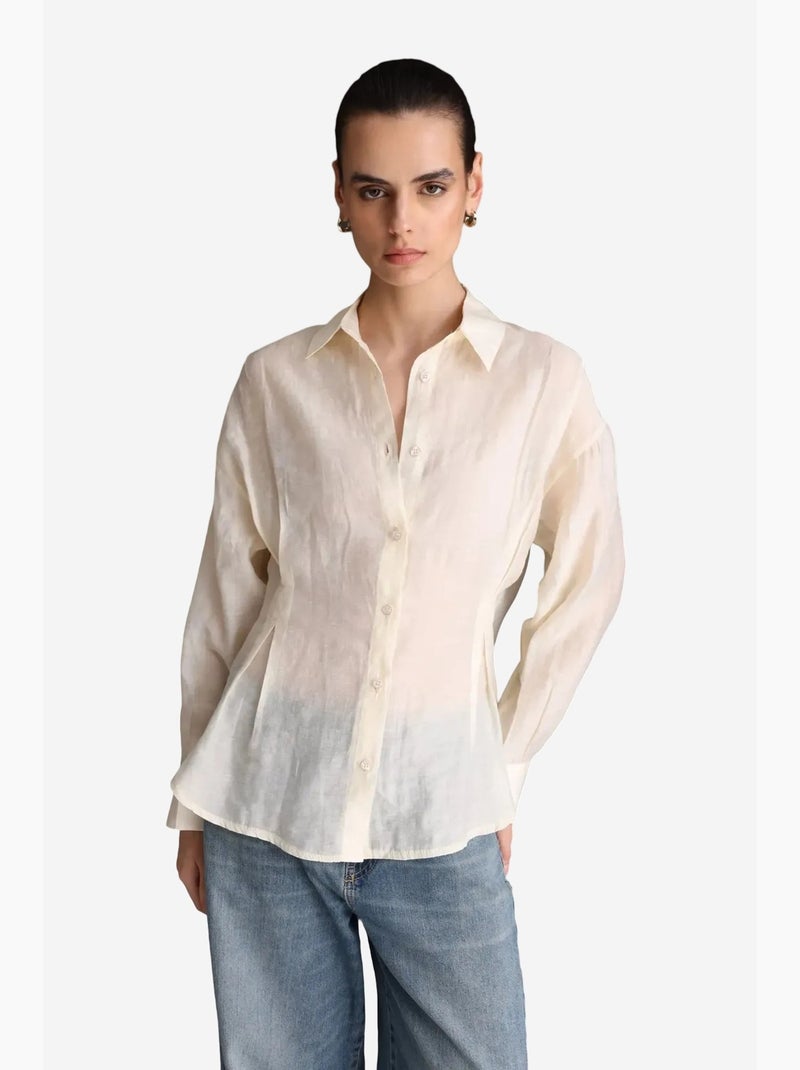 Chemise boutonnée texturée ajustée mixray Beige - Kiabi