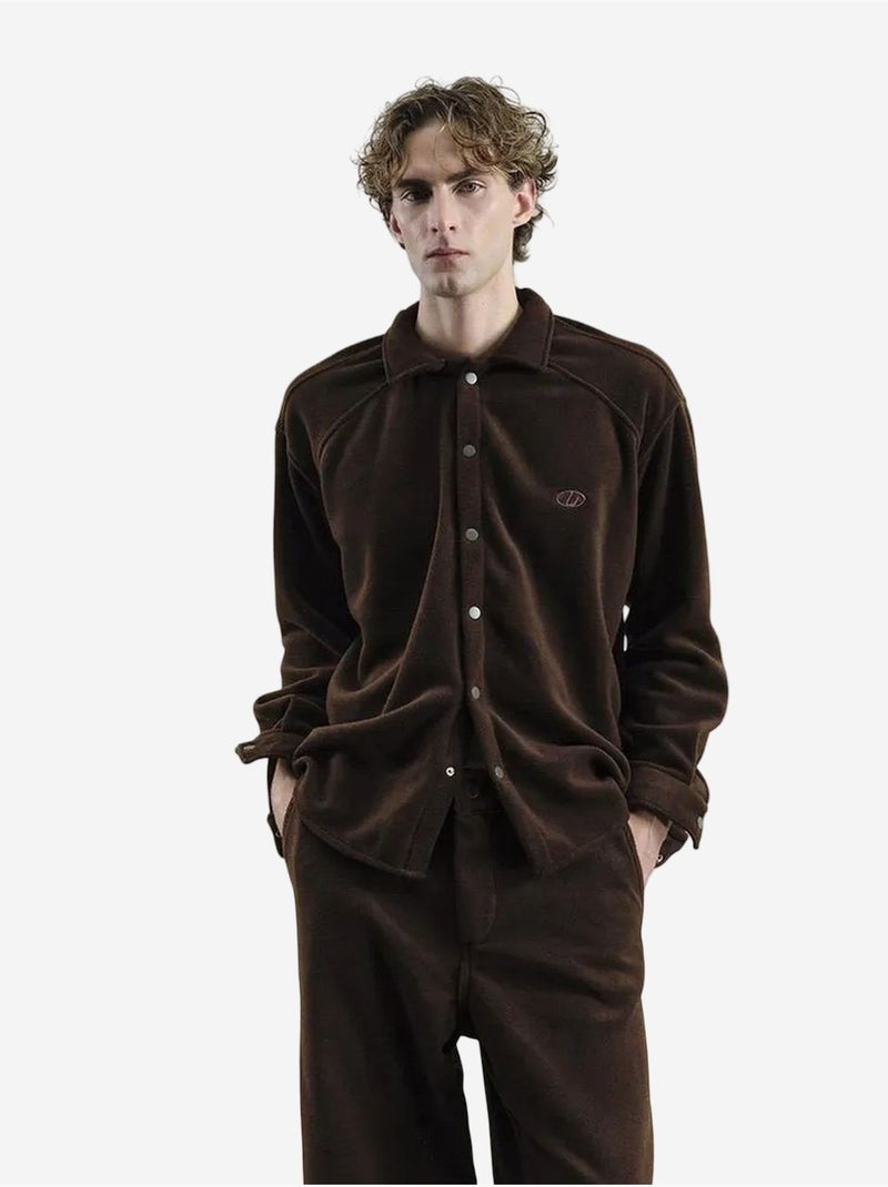 Chemise boutonnée texturée pelucheuse giesto Marron foncé - Kiabi