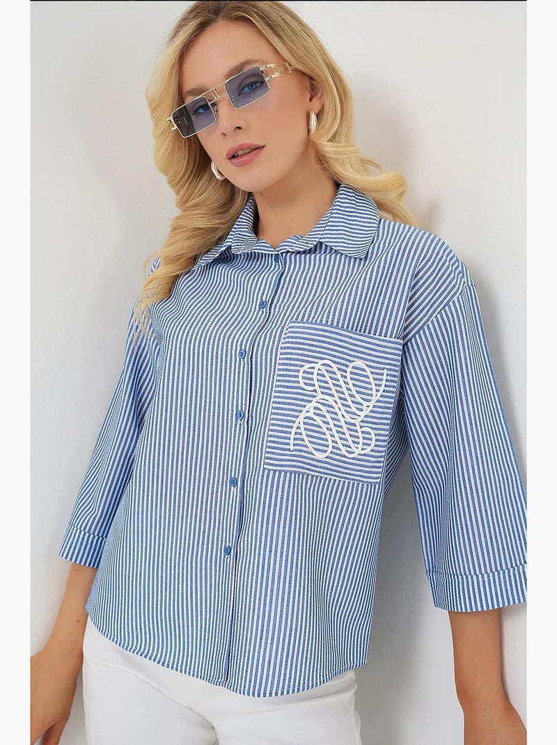 Chemise brodée à poche unique bdart Bleu marine - Kiabi