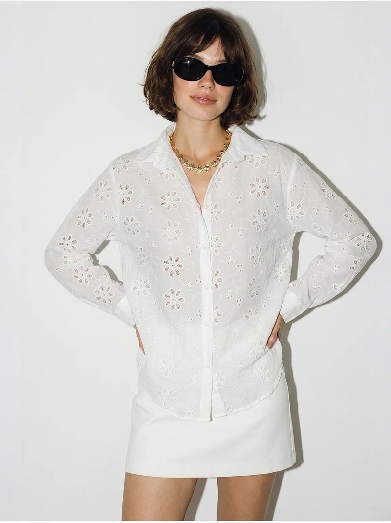 Chemise brodée coupe décontractée lucci Blanc - Kiabi