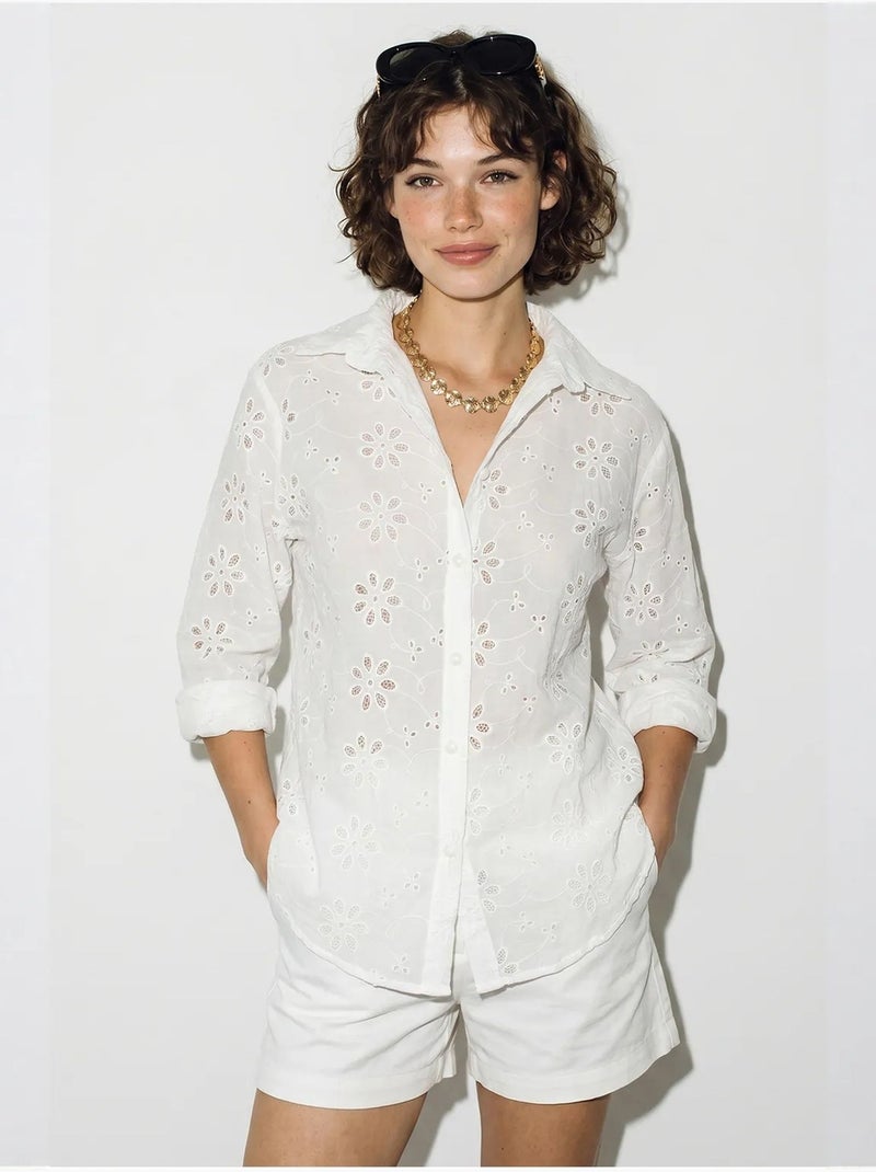 Chemise brodée coupe décontractée lucci Blanc - Kiabi