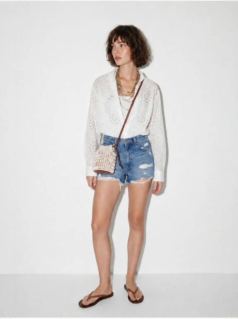 Chemise brodée coupe décontractée lucci Blanc - Kiabi