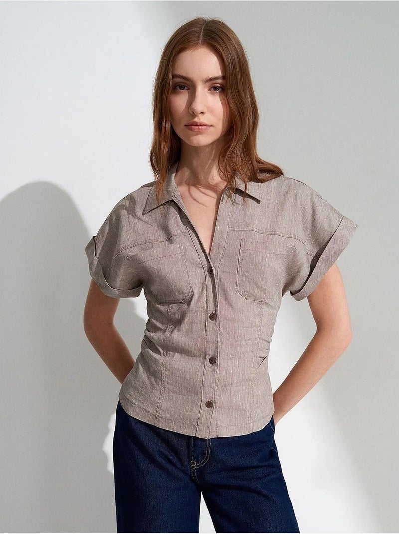 Chemise cintrée à manches courtes, texturée dilvin Sable - Kiabi
