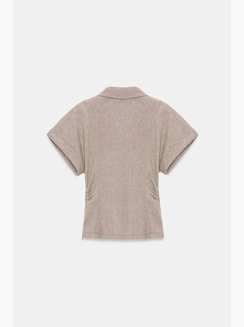 Chemise cintrée à manches courtes, texturée dilvin Sable - Kiabi