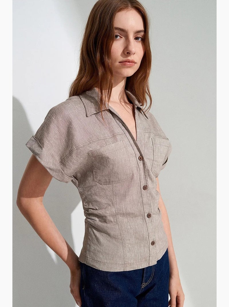 Chemise cintrée à manches courtes, texturée dilvin Sable - Kiabi