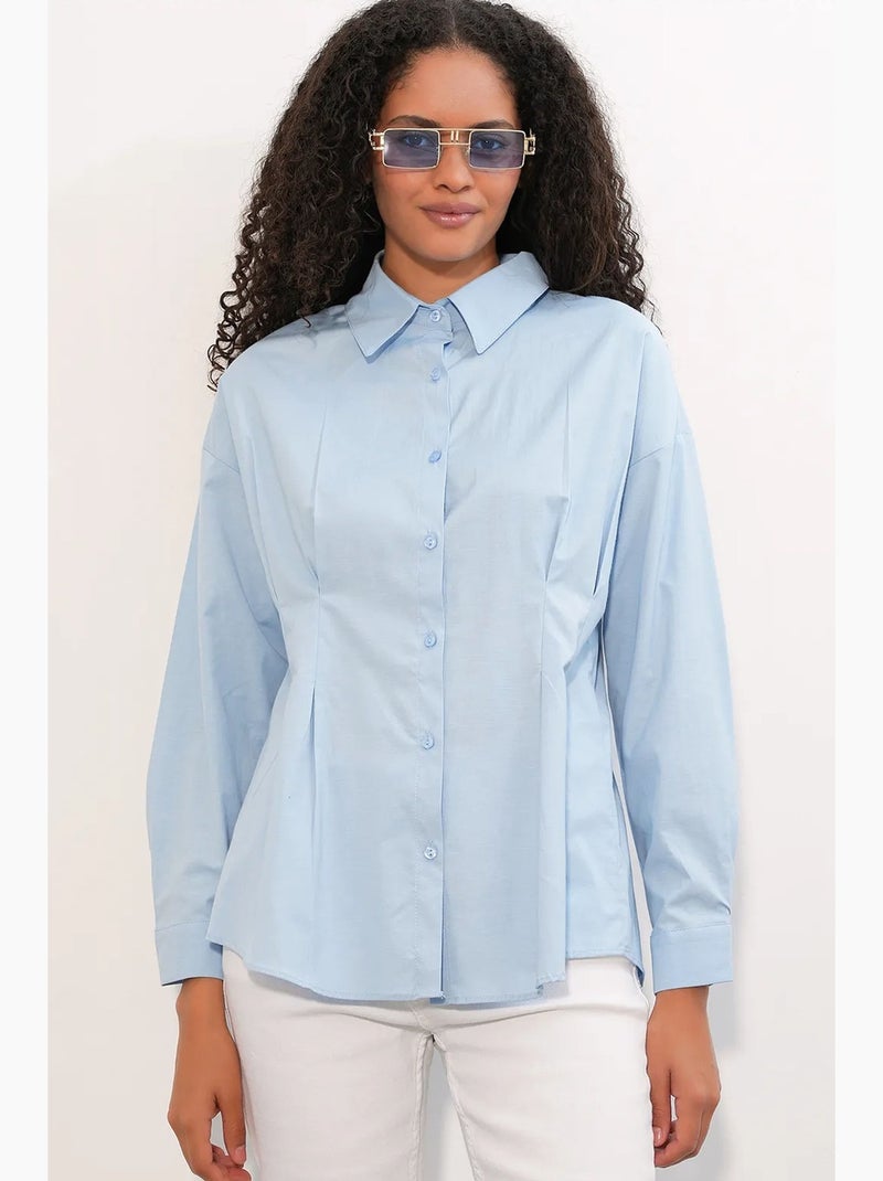 Chemise cintrée en popeline à boutons bdart Bleu ciel - Kiabi