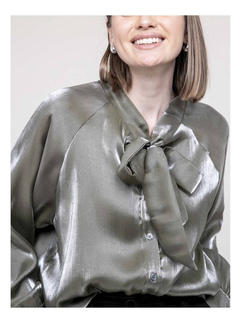 Chemise col lavallière ornella Kaki - Kiabi