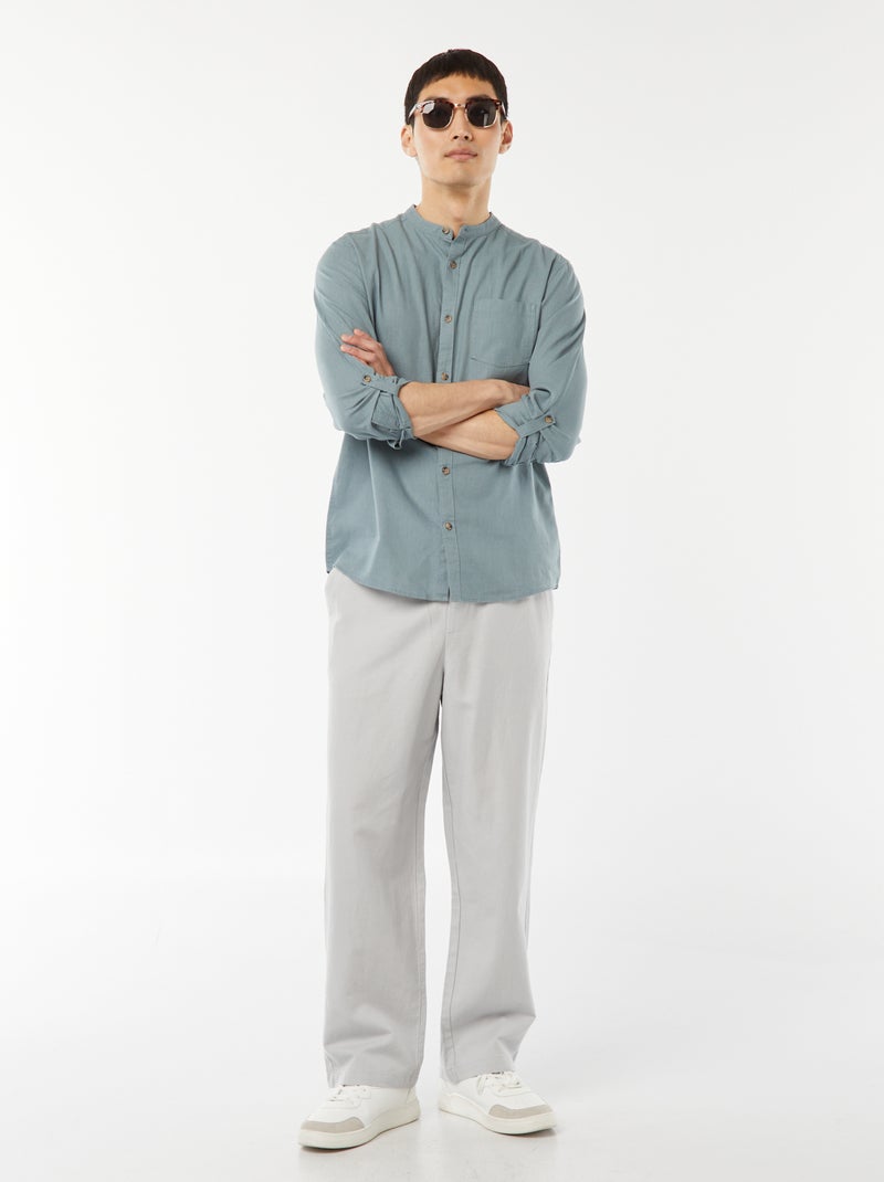 Chemise col mao avec lin Bleu - Kiabi