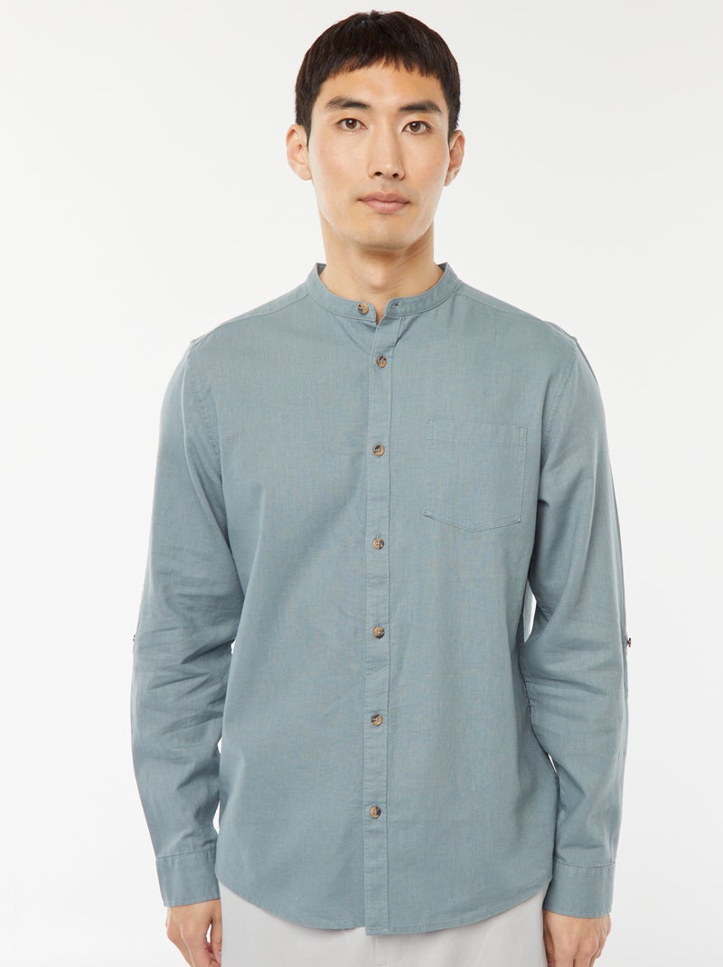 Chemise col mao avec lin Bleu - Kiabi
