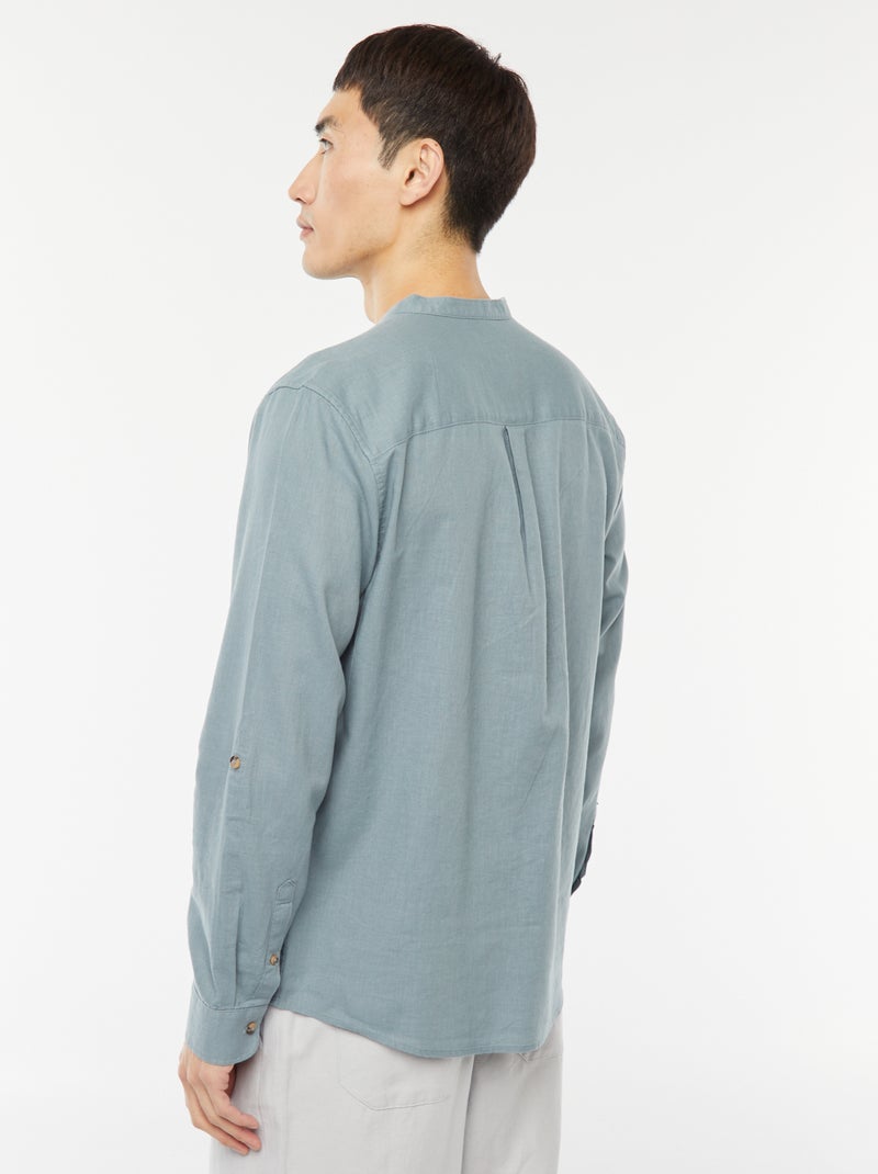 Chemise col mao avec lin Bleu - Kiabi