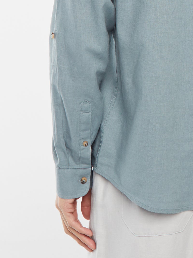 Chemise col mao avec lin Bleu - Kiabi