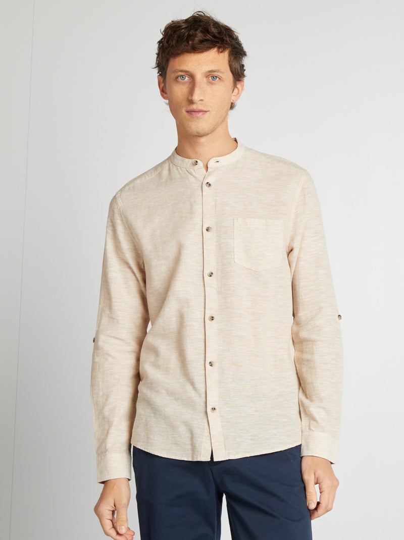 Chemise col mao avec lin Ecru - Kiabi