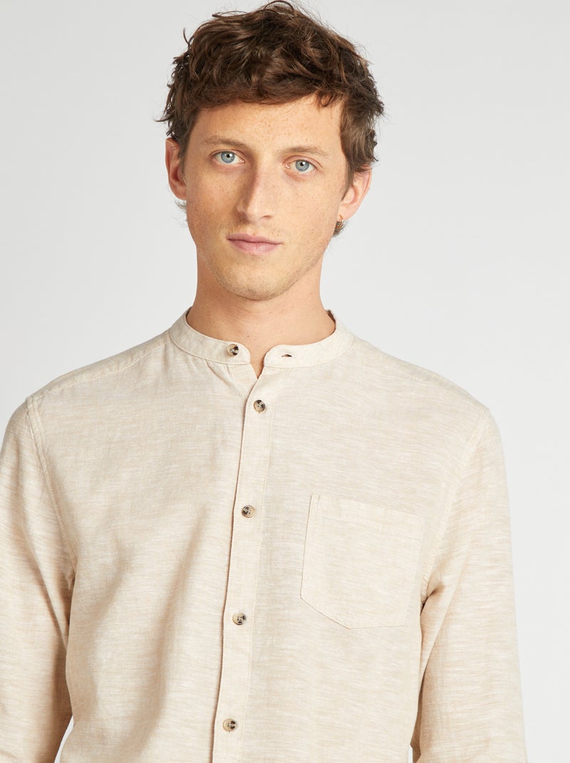 Chemise col mao avec lin Ecru - Kiabi