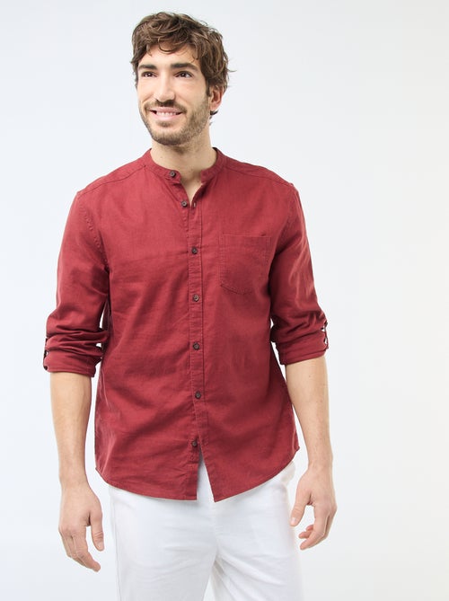 Chemise col mao avec lin - Kiabi
