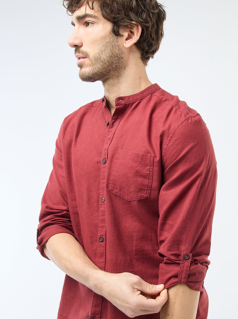 Chemise col mao avec lin Rouge - Kiabi