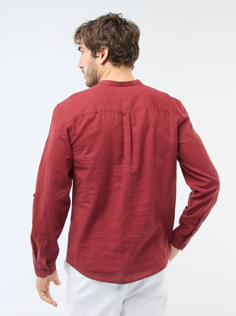 Chemise col mao avec lin Rouge - Kiabi