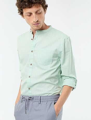Chemise col mao avec lin