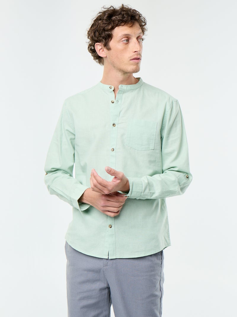 Chemise col mao avec lin Vert - Kiabi