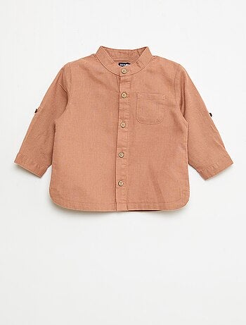 Chemise col mao avec manches retroussables