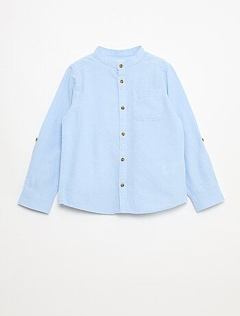 Chemise col mao en coton uni