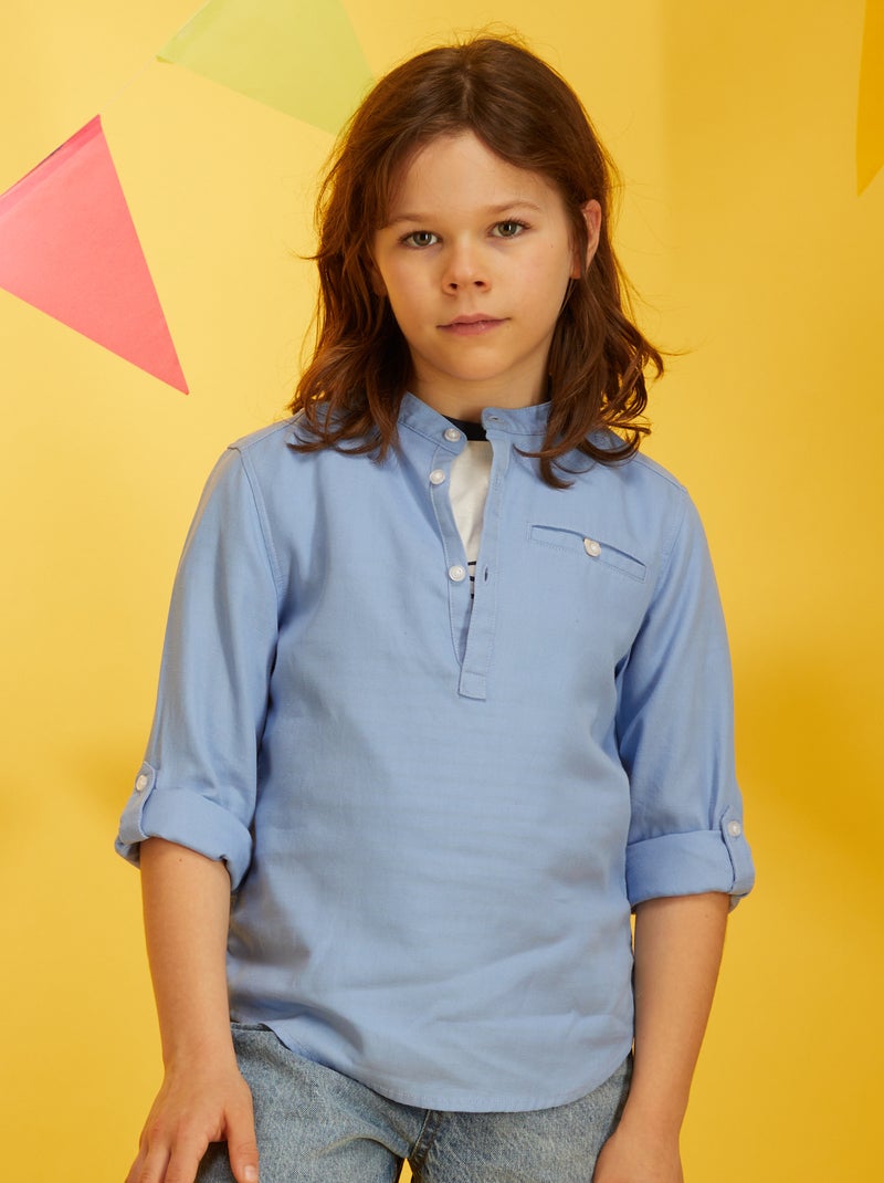 Chemise col mao en lyocell avec lin Bleu - Kiabi