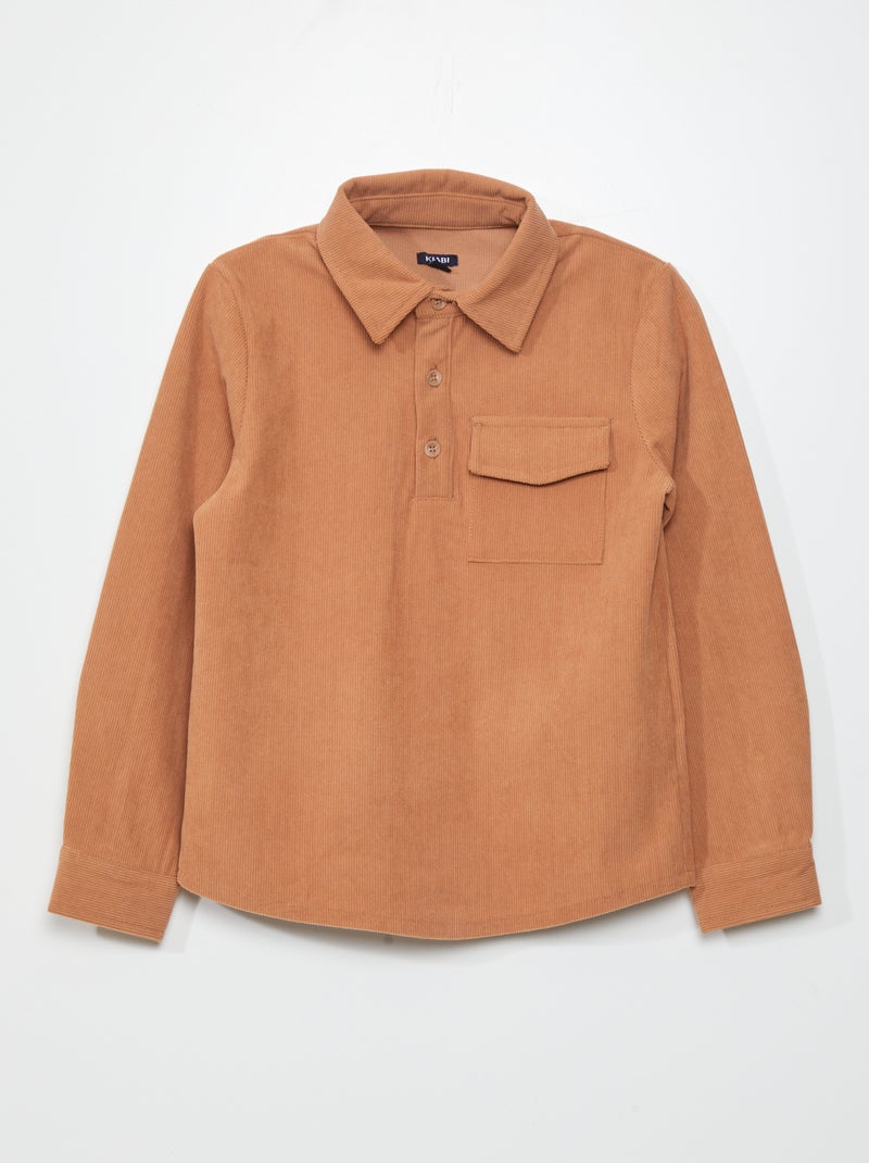 Chemise côtelée à manches longues Marron - Kiabi