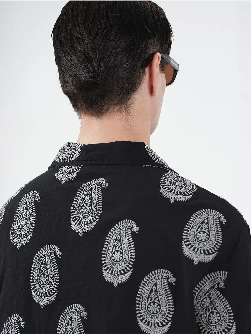 Chemise coupe classique à imprimé cachemire et fermeture boutonnée giesto Noir - Kiabi