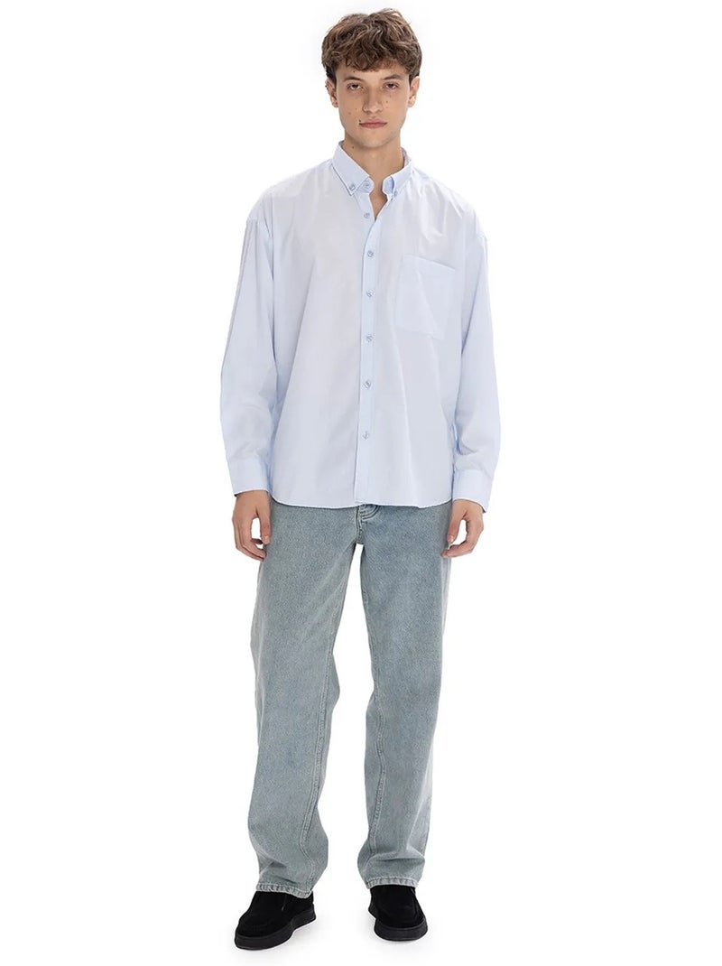 Chemise coupe classique, col boutonné et poches giesto Bleu pastel - Kiabi