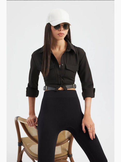 Chemise courte à col montant et poches avec ceinture hiccup - Kiabi