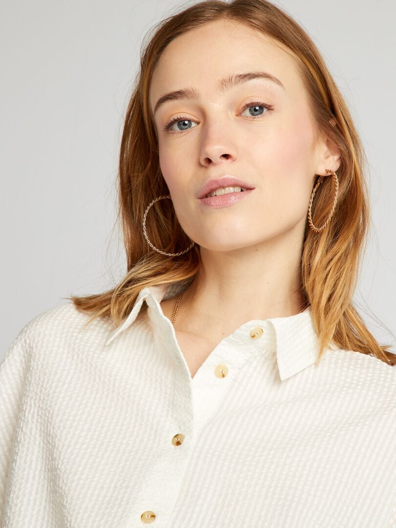 Chemisier Femme Kiabi/Camaïu Manches Courtes Viscose Blanc Imprimé - Taille 44 - Occasion Bon état