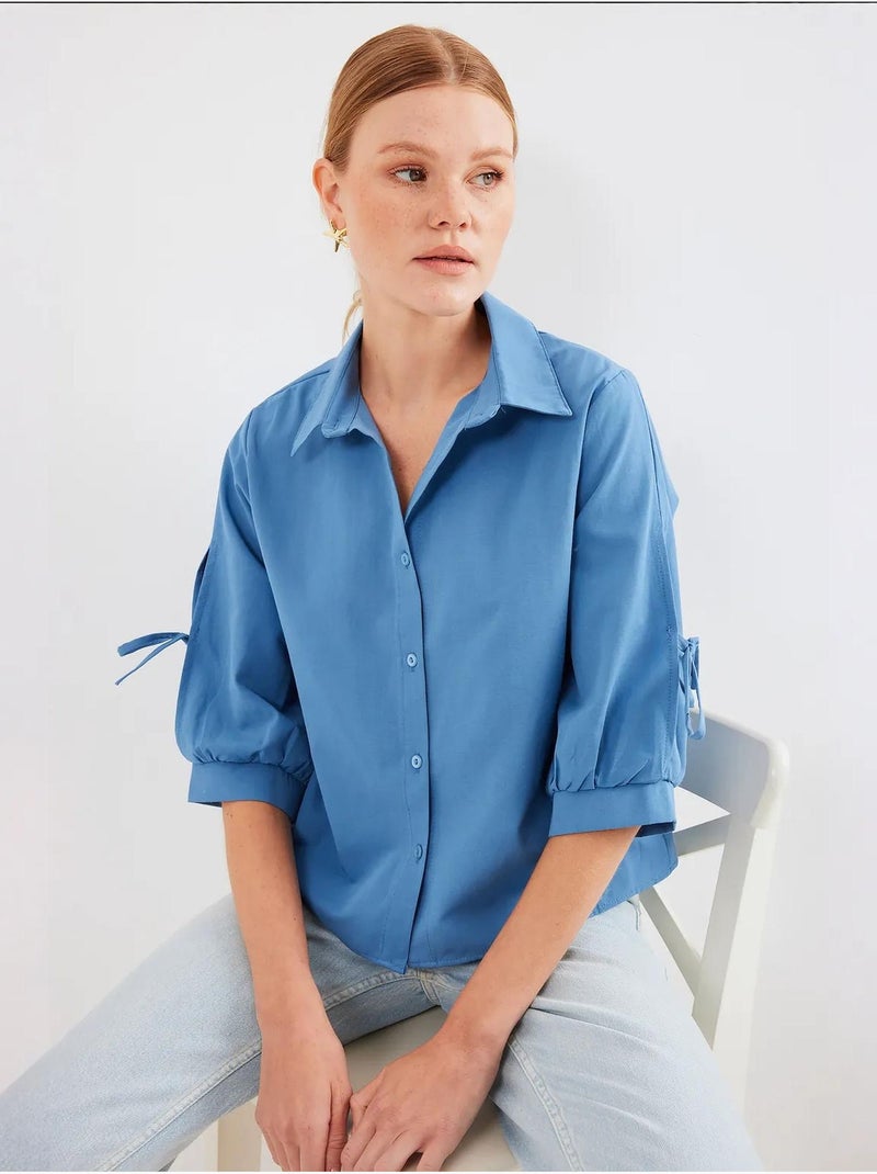 Chemise courte à manches détaillées bdart Bleu saphir - Kiabi