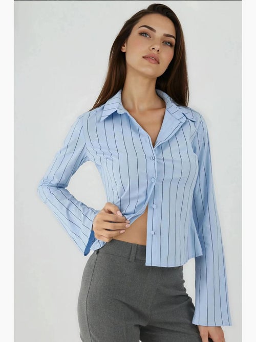 Chemise courte ajustée à rayures hiccup - Kiabi Chemise courte ajustée à rayures hiccup - Kiabi