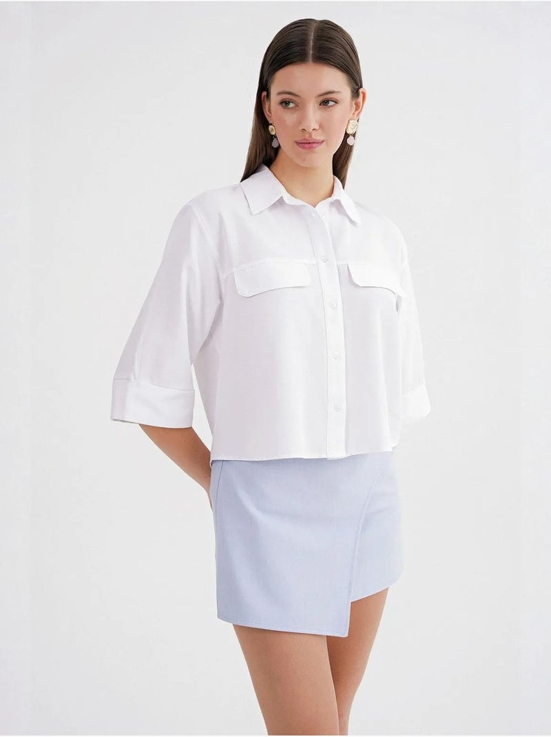 Chemise courte ample avec fermeture à boutons et poche mixray Blanc - Kiabi