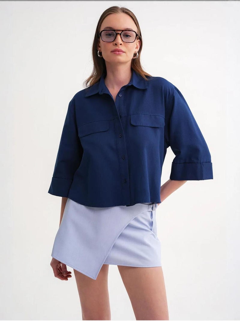 Chemise courte ample avec fermeture à boutons et poche mixray Bleu marine - Kiabi