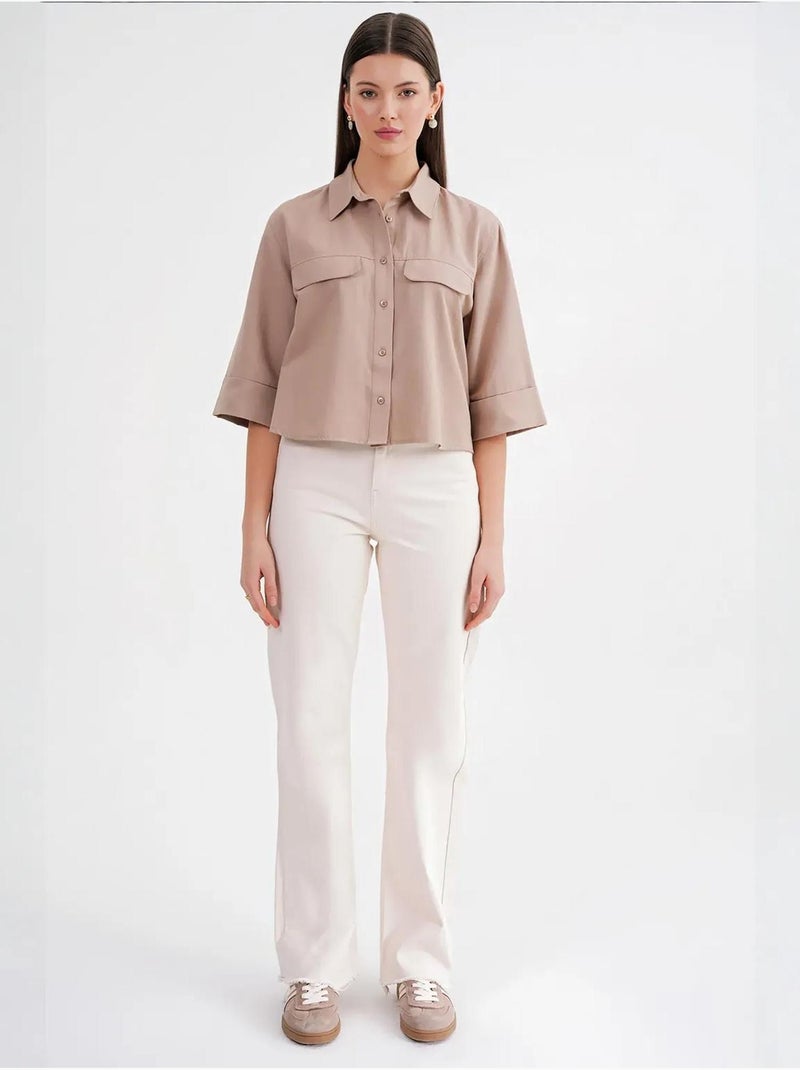 Chemise courte ample avec fermeture à boutons et poche mixray Camel - Kiabi