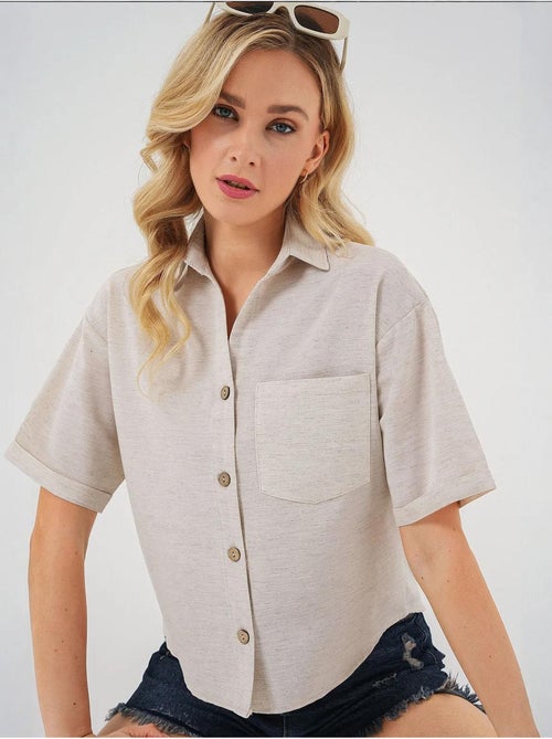 Chemise courte aspect lin bdart - Kiabi