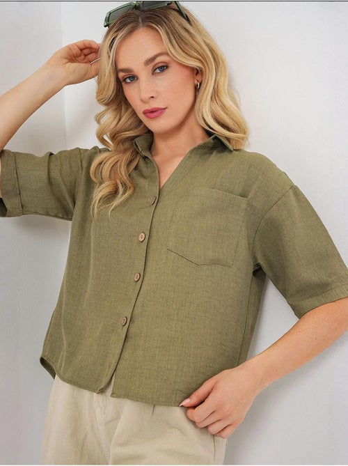 Chemise courte aspect lin bdart - Kiabi