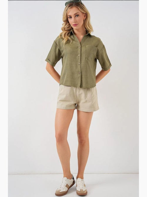 Chemise courte aspect lin bdart - Kiabi