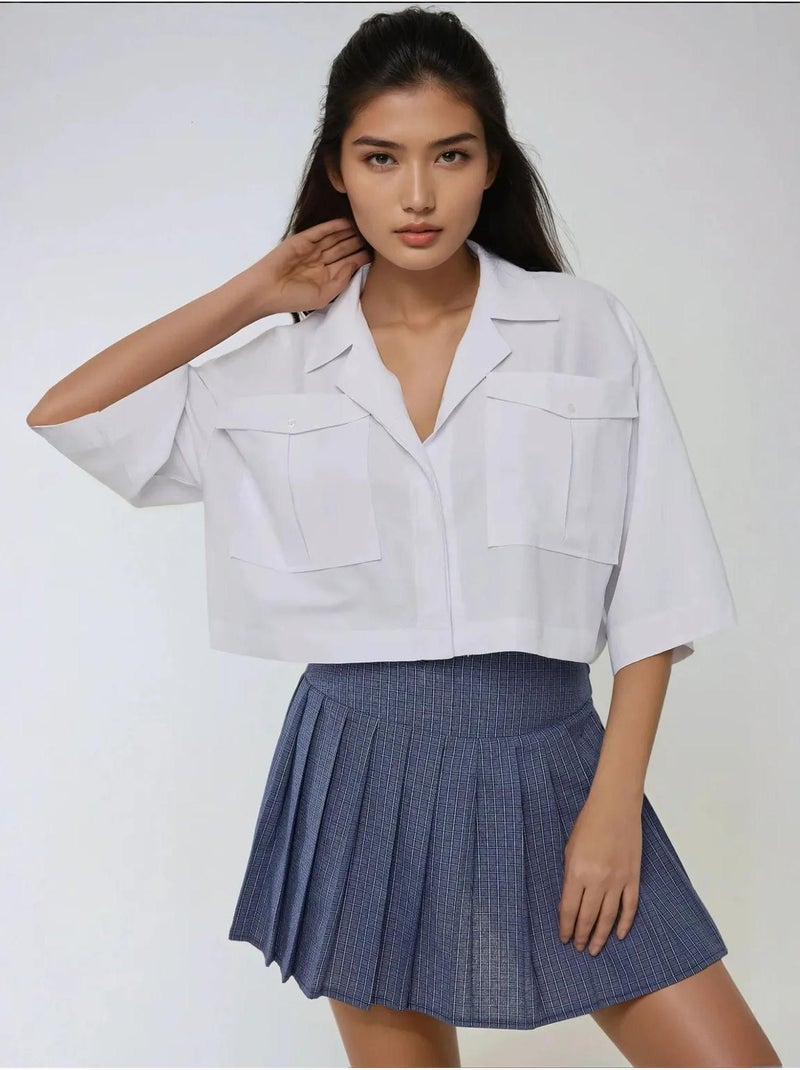 Chemise courte avec détail de poche Blanc - Kiabi