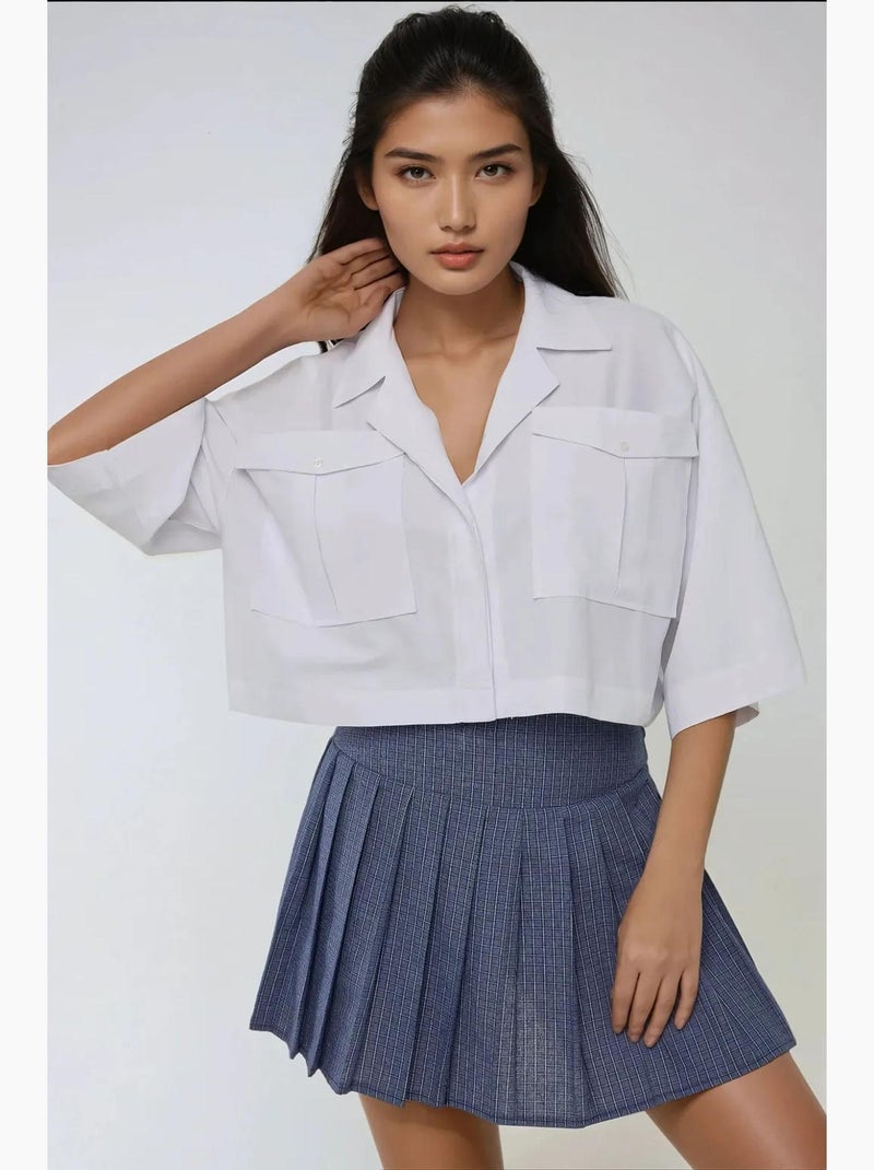 Chemise courte avec détail de poche hiccup Blanc - Kiabi