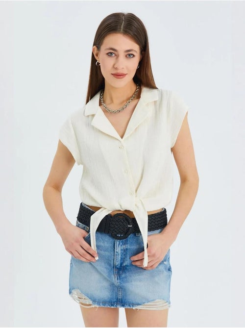 Chemise courte avec détail nœud mixray - Kiabi