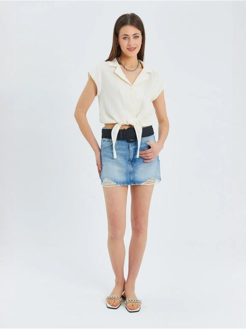 Chemise courte avec détail nœud mixray - Kiabi