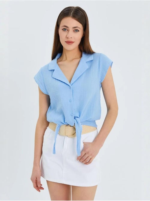 Chemise courte avec détail nœud mixray - Kiabi