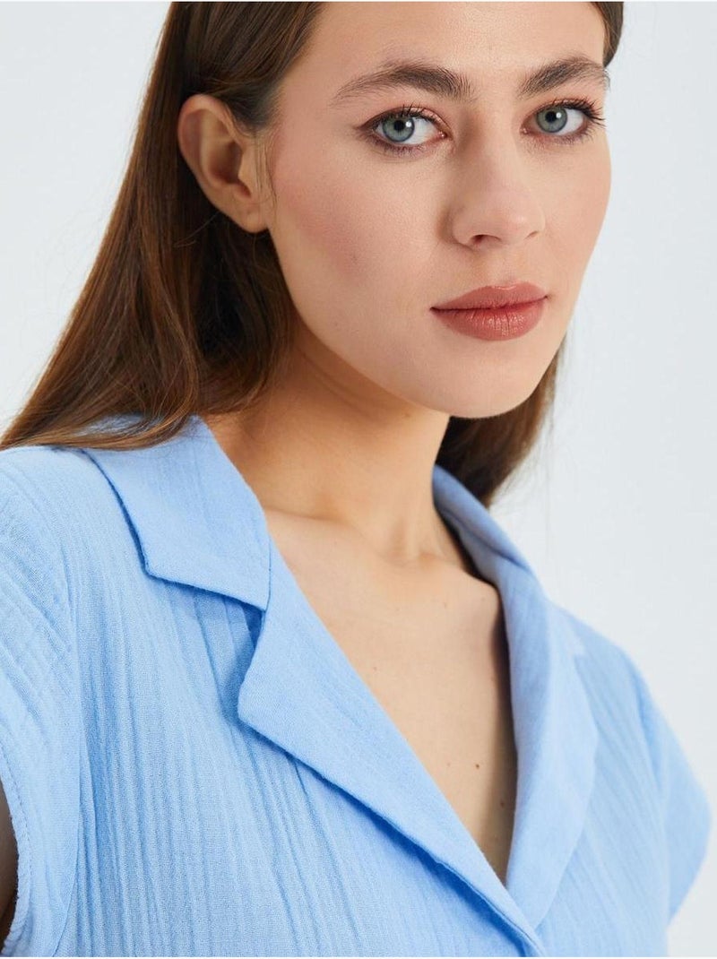 Chemise courte avec détail nœud mixray Bleu ciel - Kiabi