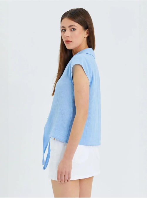 Chemise courte avec détail nœud mixray - Kiabi