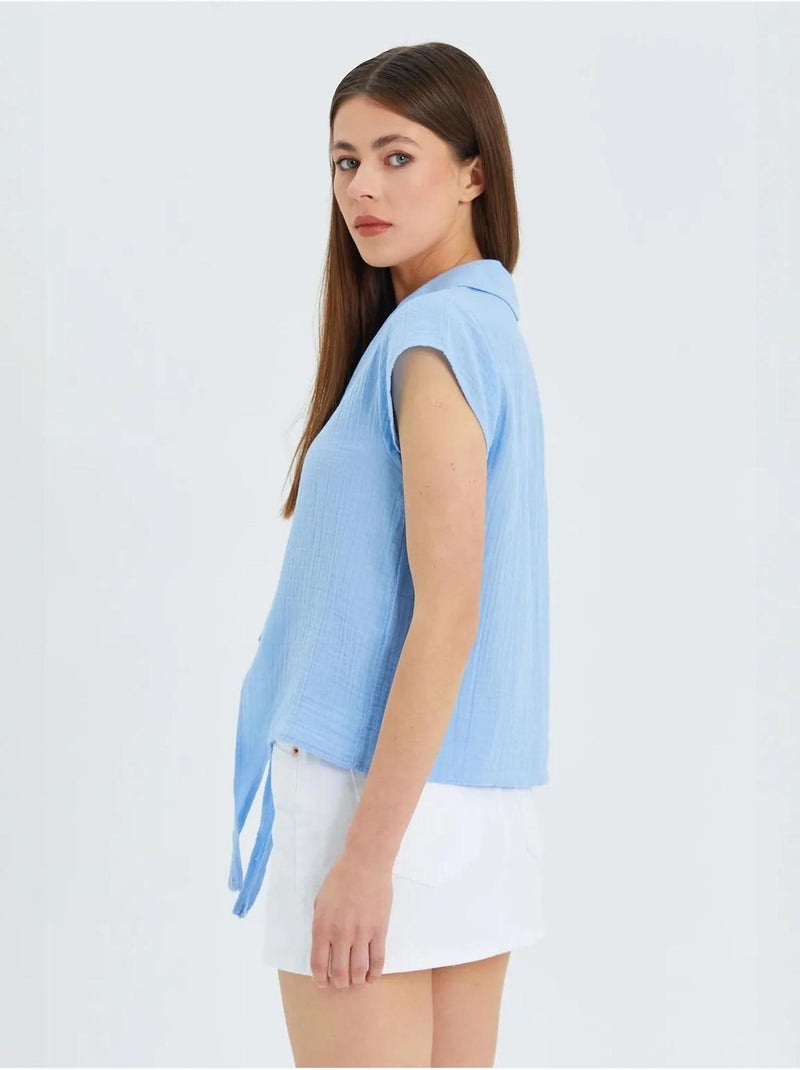 Chemise courte avec détail nœud mixray Bleu ciel - Kiabi