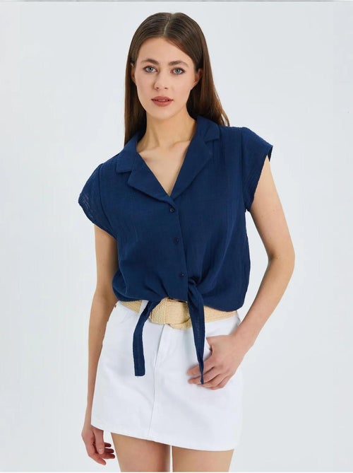 Chemise courte avec détail nœud mixray - Kiabi